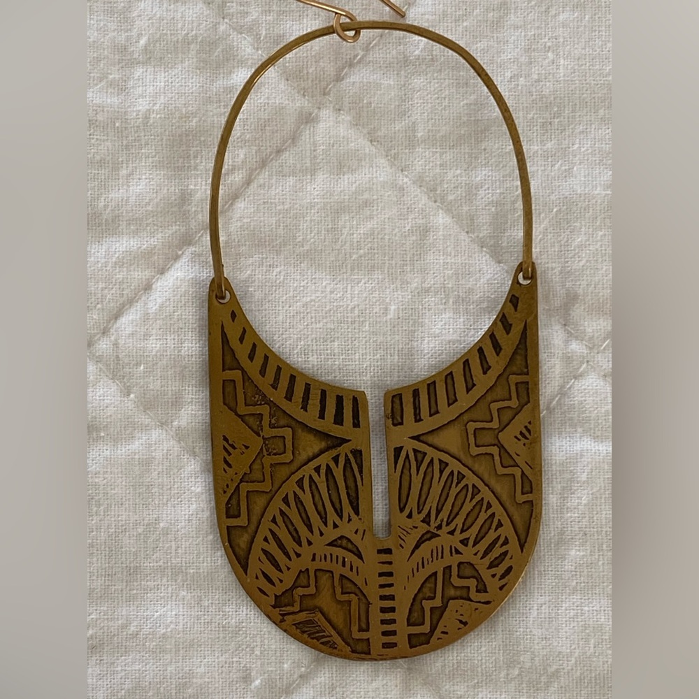 Hand Etched Brass Earrings - Picture 3 of 3